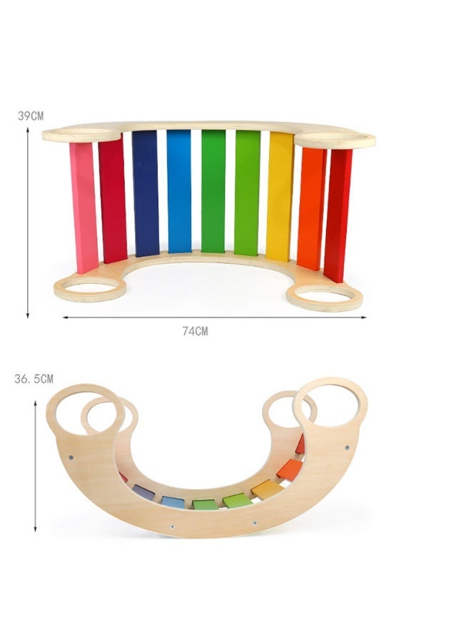 توكي توي قوس تسلق خشبي بألوان قوس قزح من TOOKY TOY – صالة لعب مونتيسوري داخلية، إطار هزّاز مزدوج الجوانب للأطفال الصغار - Image 2
